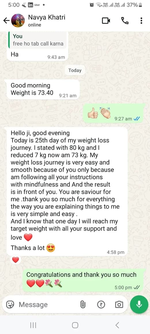 WhatsApp testimonial screenshot for Satvam Health